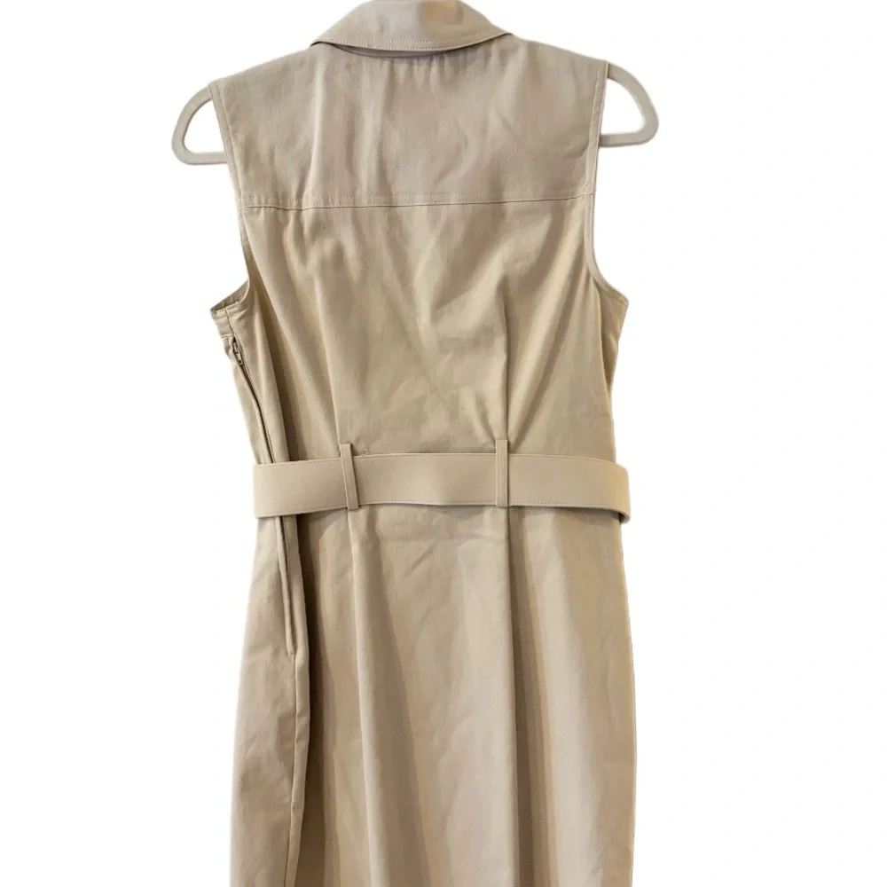 beige,‎ sleeveless, double-breasted belted trench mini dress. Size 11/12